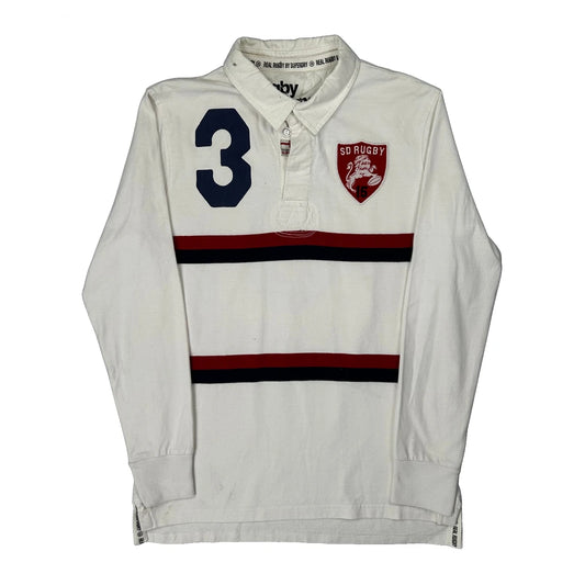 Vintage Sd Rugby Superdry Striped Rugby Shirt - Medium White Cotton