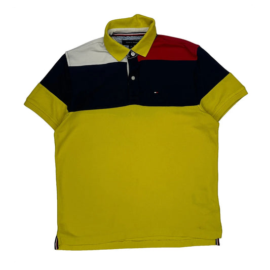Tommy Hilfiger Striped Polo Shirt - Medium Yellow Cotton