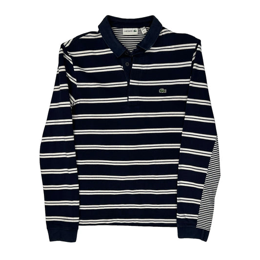 Lacoste Striped Polo Shirt - Medium Navy Cotton