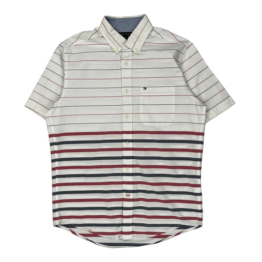 Tommy Hilfiger Striped Short Sleeve Shirt - Small White Cotton