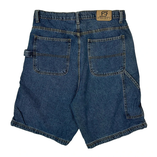 Vintage Full Blue Denim Shorts - 32W 10L Blue Cotton