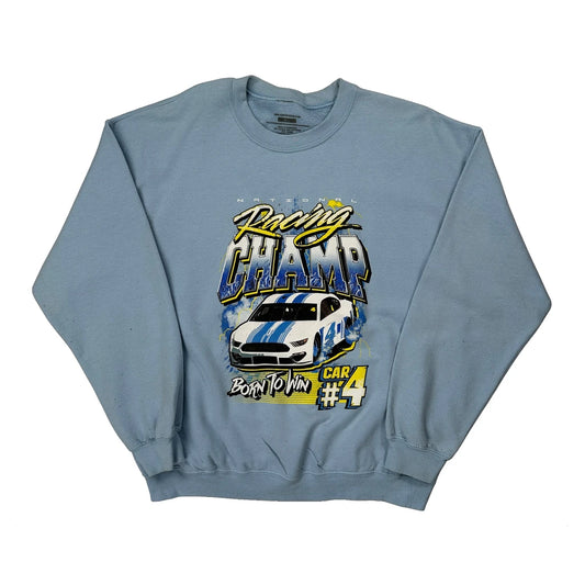 Vintage Racing Champ Unbranded Graphic Sweatshirt - Medium Blue Cotton Blend