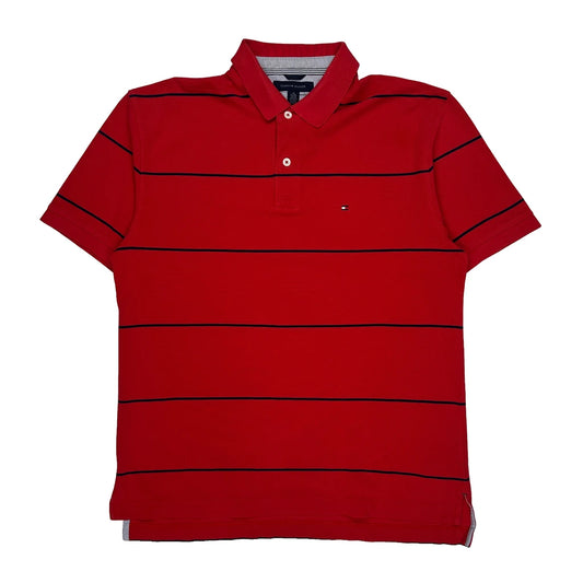 Tommy Hilfiger Striped Polo Shirt - XL Red Cotton