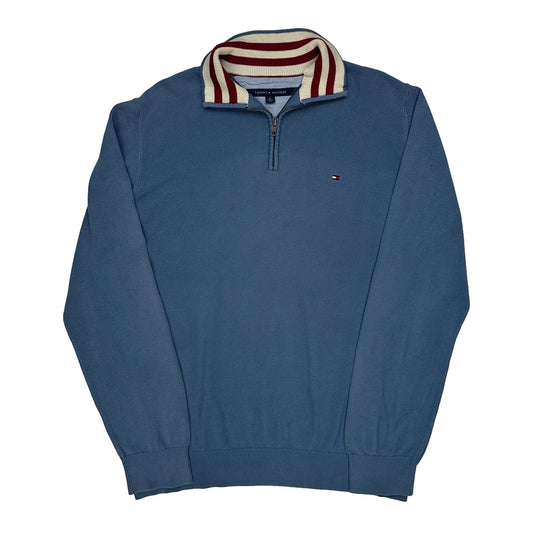 Vintage Tommy Hilfiger Striped 1/4 Zip - XL Blue Cotton