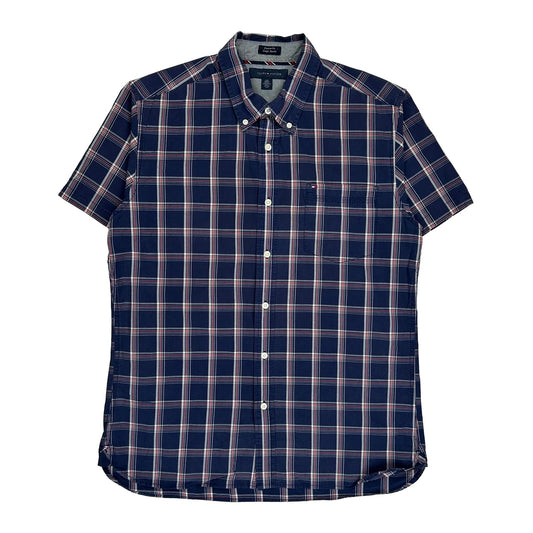 Tommy Hilfiger Checked Short Sleeve Shirt - Large Blue Cotton