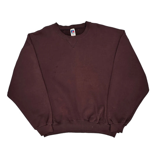 90S Blank Russell Athletic Sweatshirt - 2XL Burgundy Cotton Blend