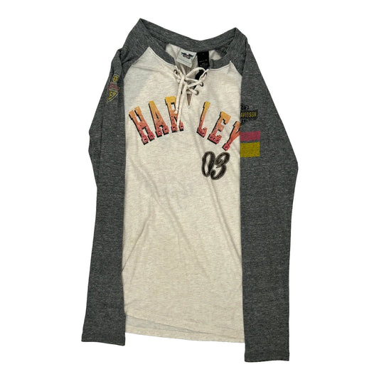 Motorcycles Harley Davidson Graphic Long Sleeve T-Shirt - Small Cream Cotton Blend