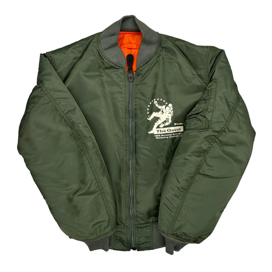 The Quest 1996 National Sales And Marketing Conference MA-1 Graphic Bomber Jacket - Medium Green Nylon