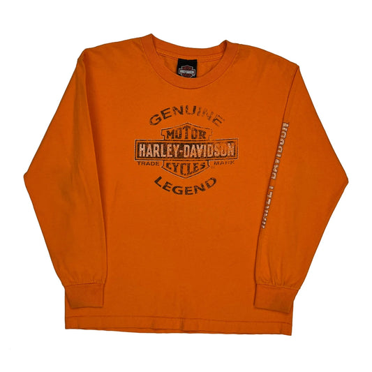Harley Davidson Long Sleeve T-Shirt - Small Orange Cotton