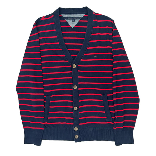 Tommy Hilfiger Striped Cardigan - Large Red Cotton