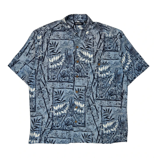 Puritan Floral Hawaiian Shirt - Large Blue Viscose