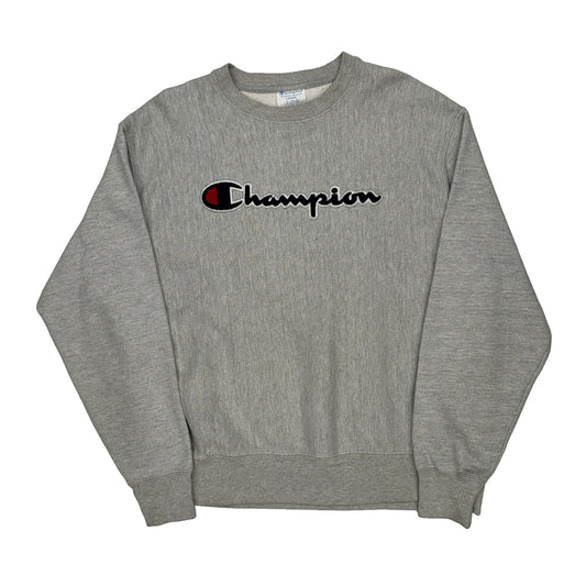 Reverse Weave Champion Spellout Sweatshirt - Large Grey Cotton