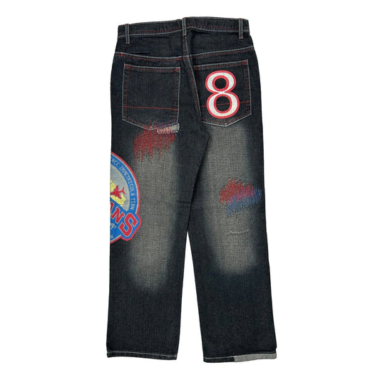 Vintage Number 8 Best Company Baggy Graphic Jeans - 29W 28L Dark Wash Cotton