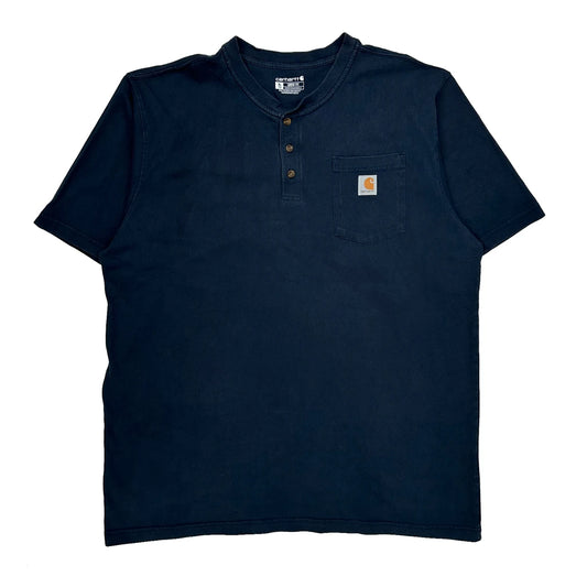 Vintage Carhartt Tall Collarless Shirt - XL Navy Cotton
