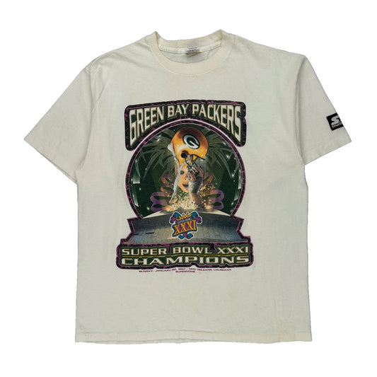 Green Bay Packers Starter Graphic T-Shirt - Large Cream Cotton