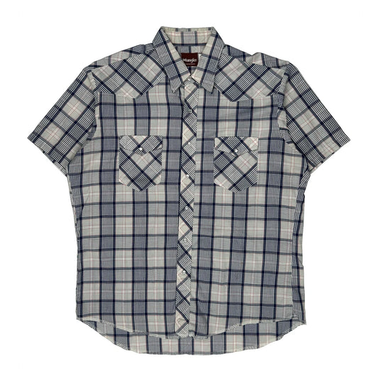 Vintage Wrangler Checked Short Sleeve Shirt - XL Blue Cotton