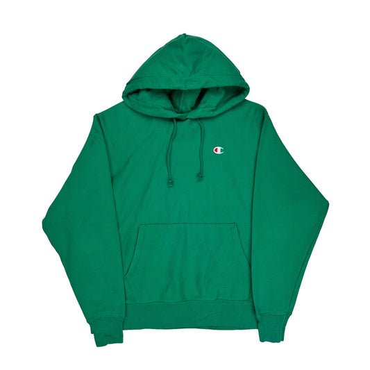 Vintage Reverse Weave Champion Hoodie - Large Green Cotton