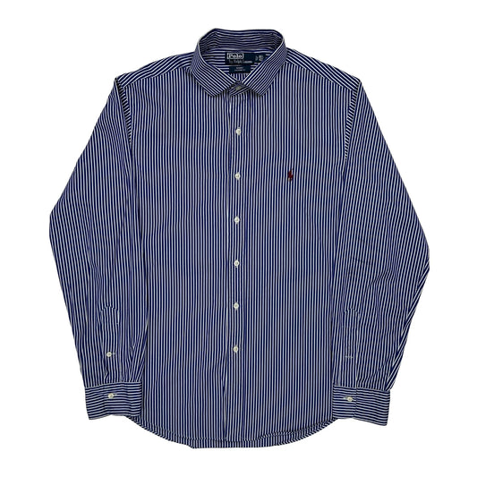 Vintage Polo By Ralph Lauren Striped Shirt - Large Blue Cotton