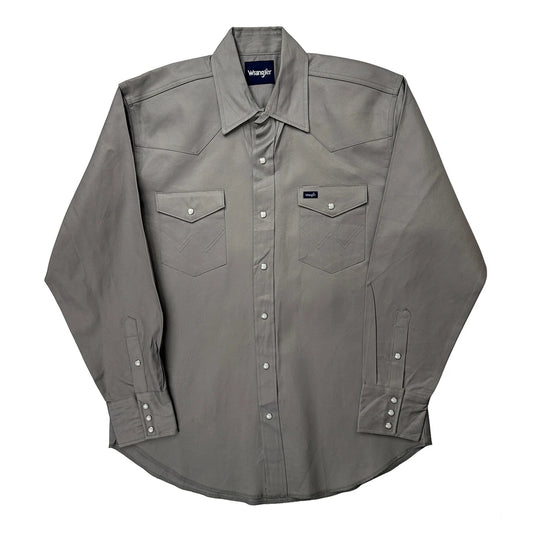 Wrangler Pearl Snap Denim Shirt - Large Grey Cotton