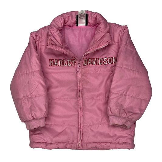 Age 4 Motorcycle Harley Davidson Spellout Puffer - XS Pink Polyester