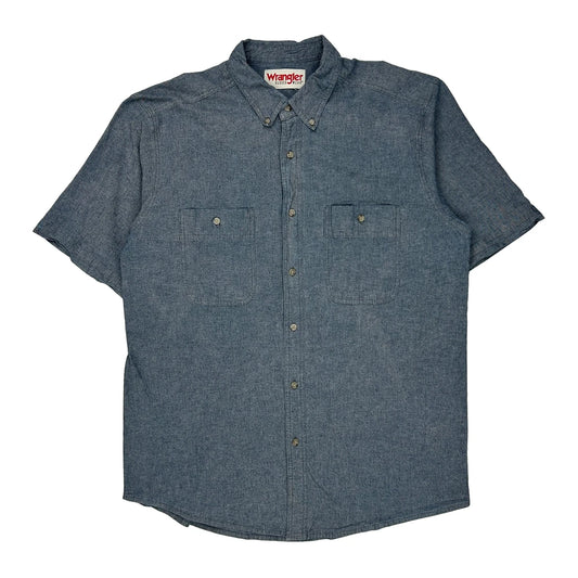 Wrangler Short Sleeve Shirt - Large Blue Cotton