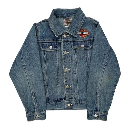 Age 10 Harley Davidson Graphic Denim Jacket - Medium Blue Cotton