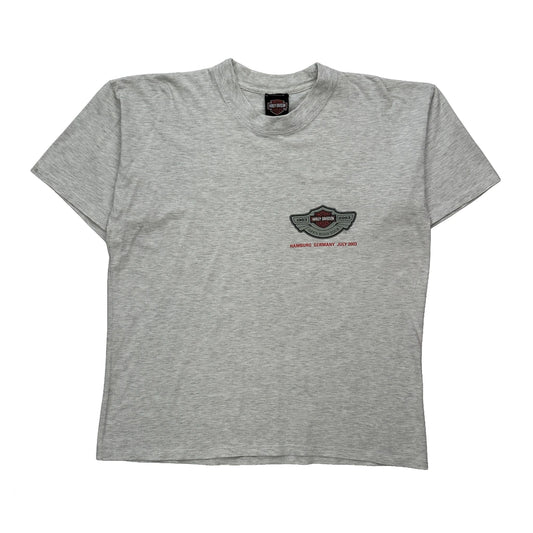 Hamburg, Germany July 2003 Harley Davidson Graphic T-Shirt - Large Grey Cotton