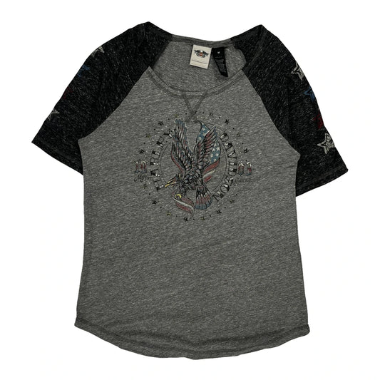 Eagle Design Harley Davidson Graphic T-Shirt - Medium Grey Polyester Blend