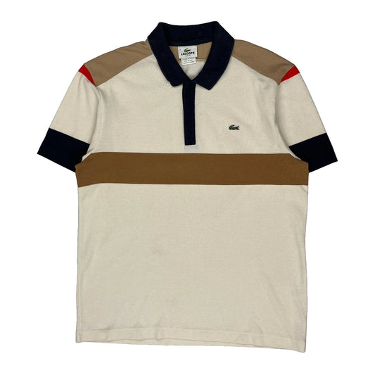 Vintage Lacoste Slim Fit Polo Shirt - Large Cream Cotton