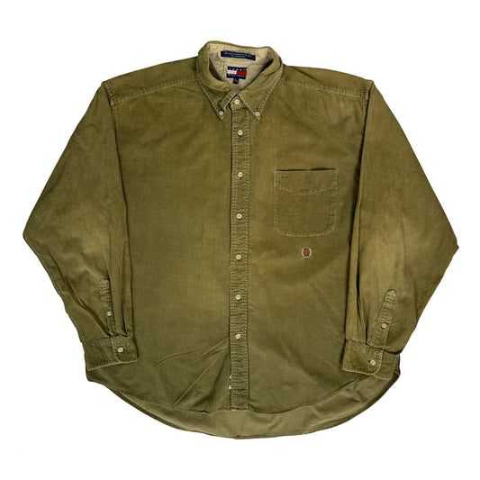 Vintage Tommy Hilfiger Cord Shirt - XL Green Cotton