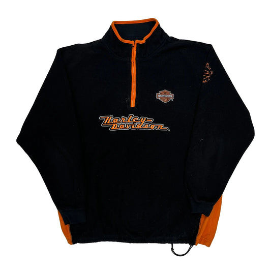 Vintage Motorcycle Harley Davidson Spellout 1/4 Zip - Large Black Cotton Blend