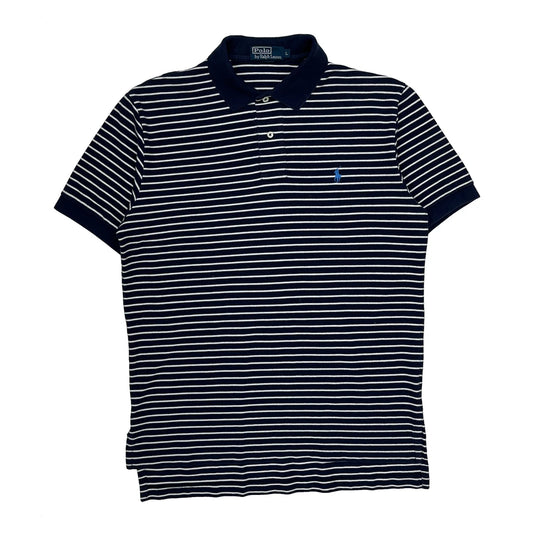 Vintage Polo By Ralph Lauren Striped Polo Shirt - Large Navy Cotton