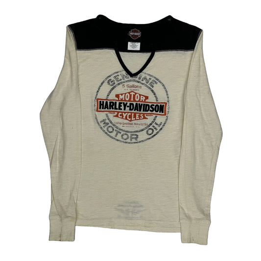 Motor Oil Harley Davidson Long Sleeve T-Shirt - Small Cream Cotton