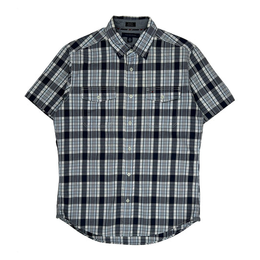 Tommy Hilfiger Checked Short Sleeve Shirt - Medium Blue Cotton