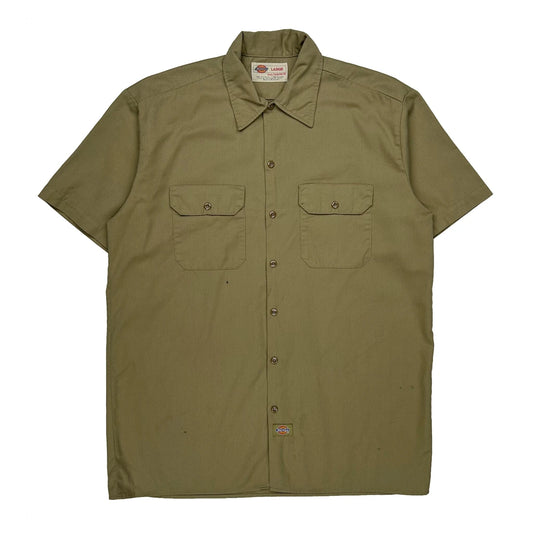 Vintage Dickies Short Sleeve Shirt - Large Khaki Polyester Blend