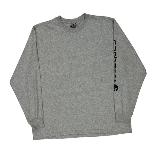 Carhartt Spellout Long Sleeve T-Shirt - XL Grey Cotton