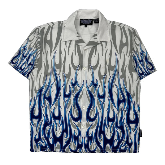 Silver Point Graphic Hawaiian Shirt - Large Blue Polyester