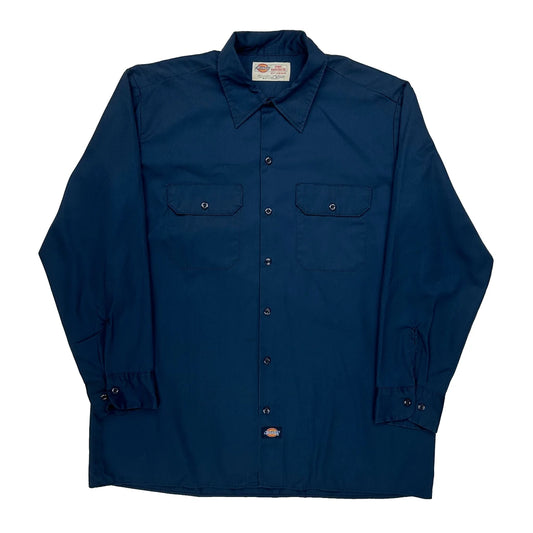 Vintage Dickies Shirt - XL Blue Polyester Blend