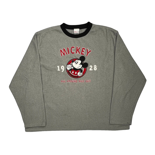 Vintage Mickey Mouse Disney Cartoon Long Sleeve T-Shirt - Large Grey Polyester
