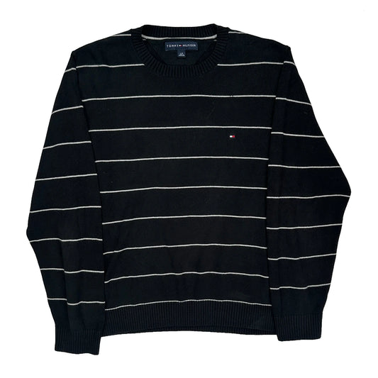 Tommy Hilfiger Striped Jumper - Large Black Cotton