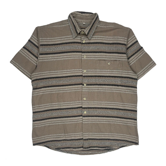 John F Gee Striped Short Sleeve Shirt - Medium Beige Cotton