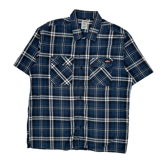 Vintage Dickies Checked Short Sleeve Shirt - 2XL Blue Cotton