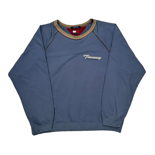 Vintage Hilfiger Sport Tommy Hilfiger Spellout Sweatshirt - 2XL Blue Cotton