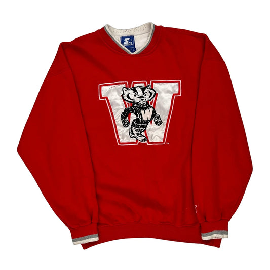 Wisconsin Badgers Starter College Sweatshirt - Large Red Polyester Blend