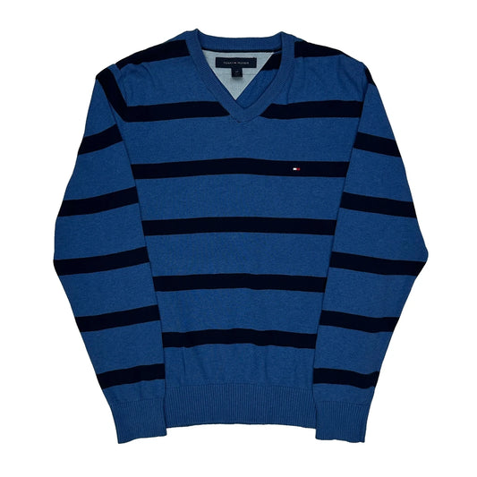 Vintage Tommy Hilfiger Striped Jumper - Small Blue Cotton