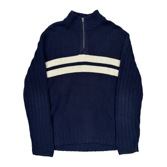 Ralph Lauren Striped 1/4 Zip - 2XL White Cotton