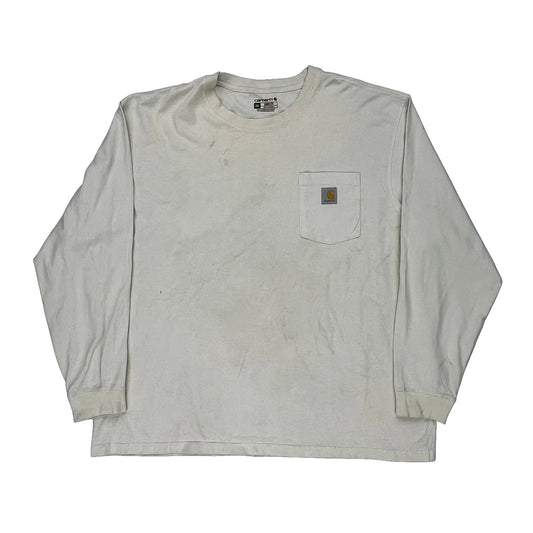 Loose Fit Carhartt Graphic Long Sleeve T-Shirt - 2XL Cream Cotton