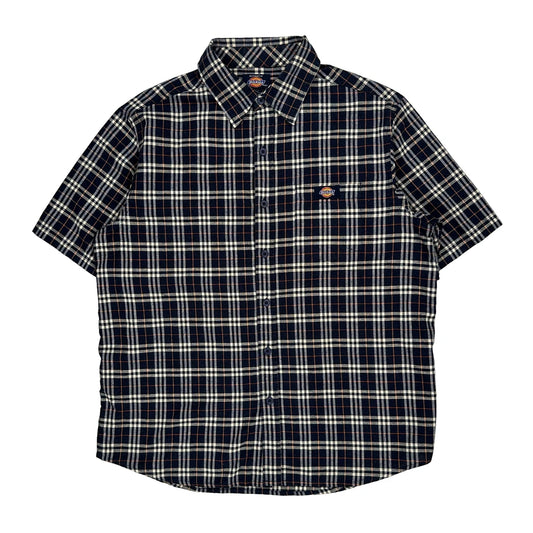 Dickies Checked Short Sleeve Shirt - Large Navy Cotton Blend