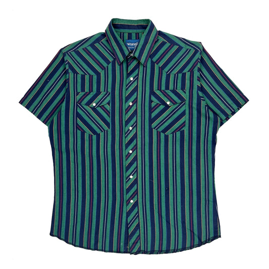 Wrangler Striped Short Sleeve Shirt - XL Green Cotton