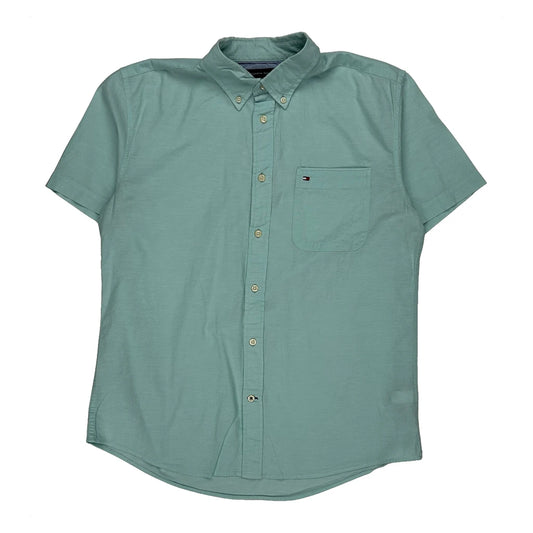 Tommy Hilfiger Short Sleeve Shirt - Large Green Cotton